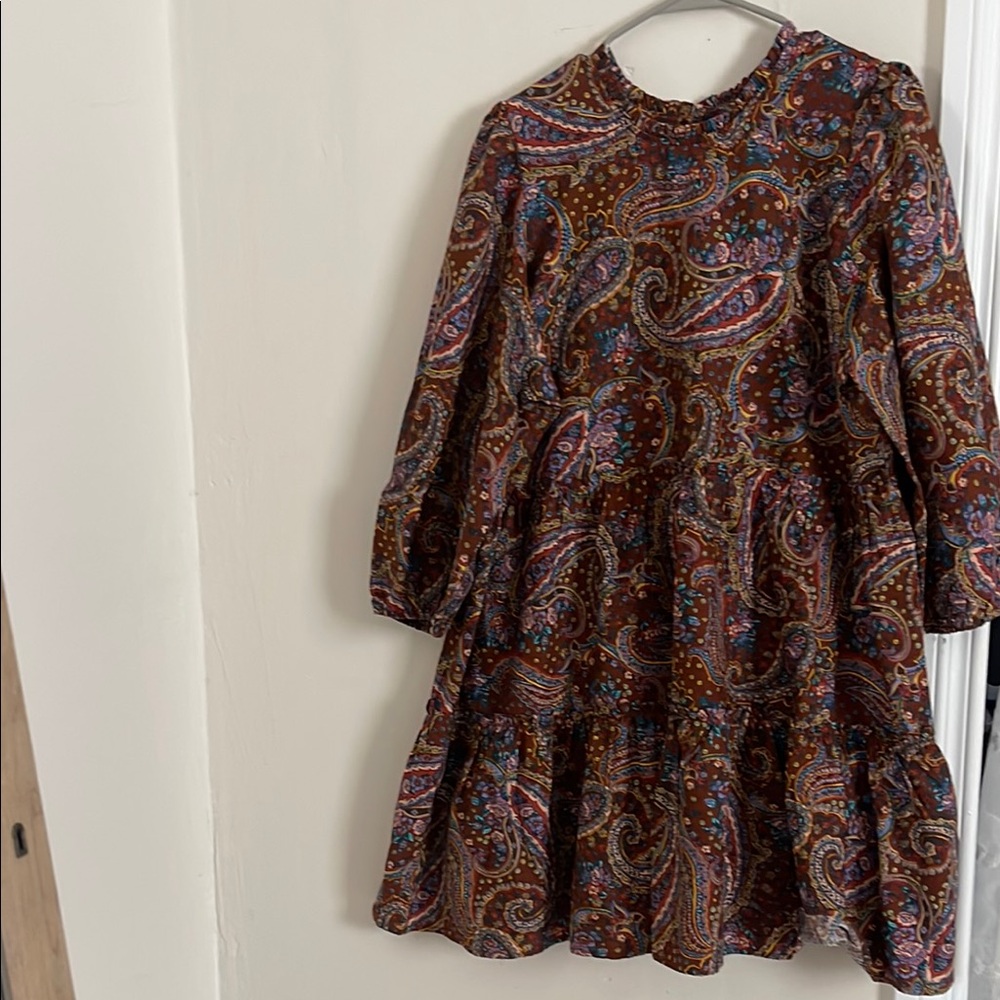 a.n.a Brown Ruffled Tiered Dress with Mandarin Collar